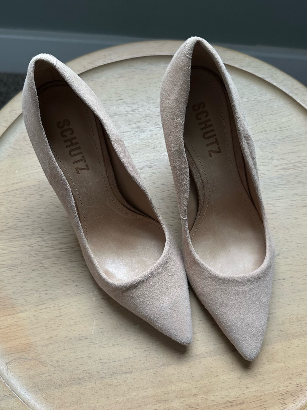 SCHUTZ Pointed Toe Suede Pumps - Light Taupe